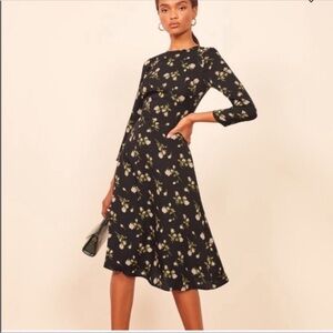 Reformation Floral Black Dress